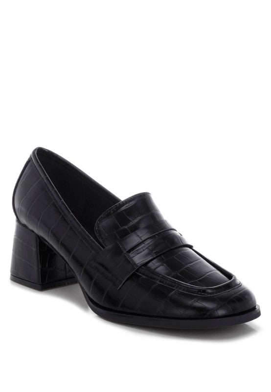 Block Heel Penny Strap Black Loafers | Tigbuls Variety Fashion