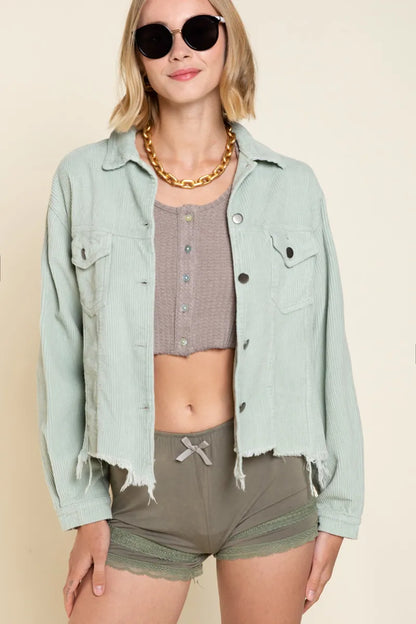 POL Button Down Corduroy Trucker Jacket - Tigbul's Variety Fashion Shop