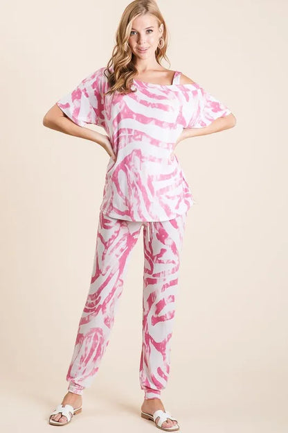 Zebra Print French Terry Fuchsia Top and Pants Set - Tigbul's Variety Fashion Shop