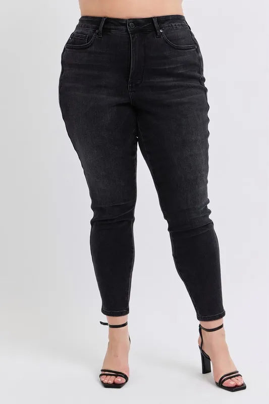 Judy Blue Full Size Midi Rise Tummy Control Skinny Jeans Plus Size - Tigbul's Variety Fashion Shop