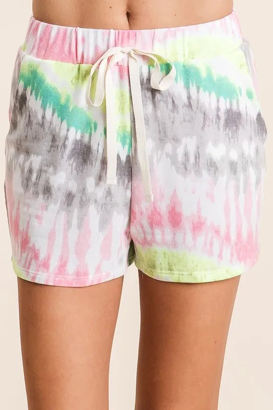 BiBi Tie Dye Print Shorts With Twill Tape Drawstring - Tigbul's Variety Fashion Shop