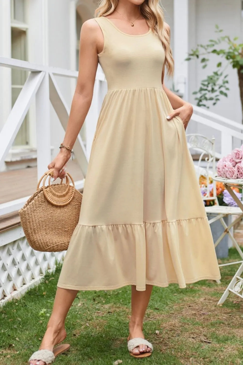 Round Neck Wide Strap Tank Dress - Tigbul's Variety Fashion Shop