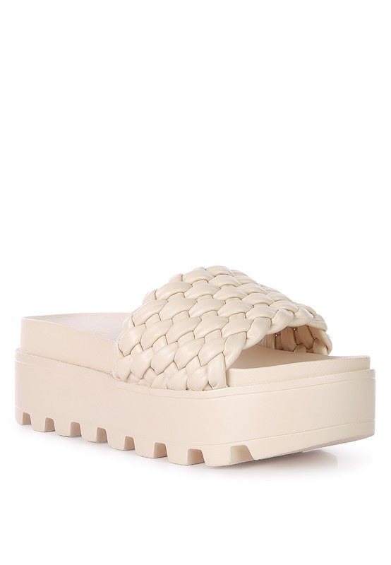 SUNDAE PLATFORM SLIDES WITH WOVEN TEXTURED STRAPS - Tigbuls Variety Fashion