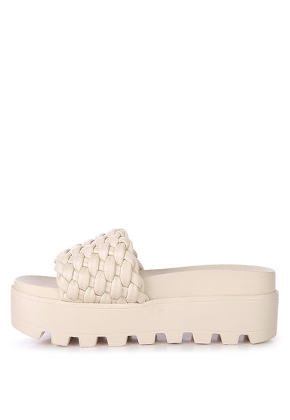 SUNDAE PLATFORM SLIDES WITH WOVEN TEXTURED STRAPS - Tigbuls Variety Fashion