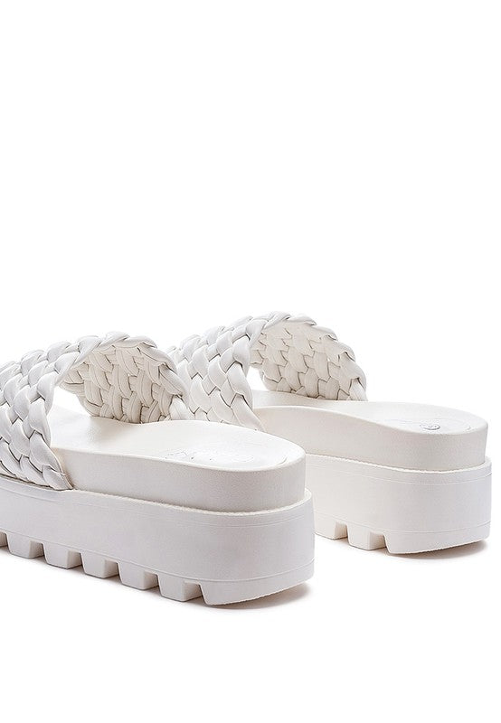 SUNDAE PLATFORM SLIDES WITH WOVEN TEXTURED STRAPS - Tigbuls Variety Fashion