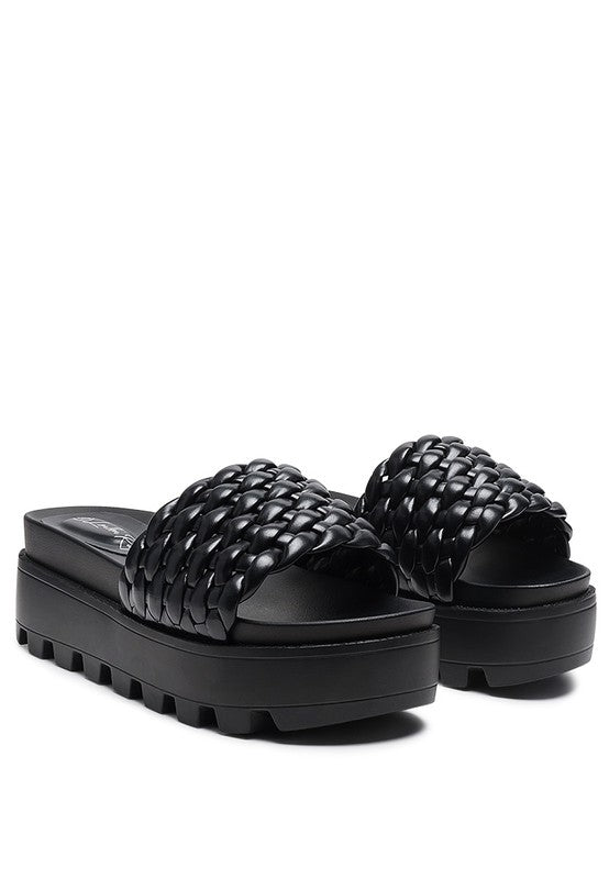 SUNDAE PLATFORM SLIDES WITH WOVEN TEXTURED STRAPS - Tigbuls Variety Fashion