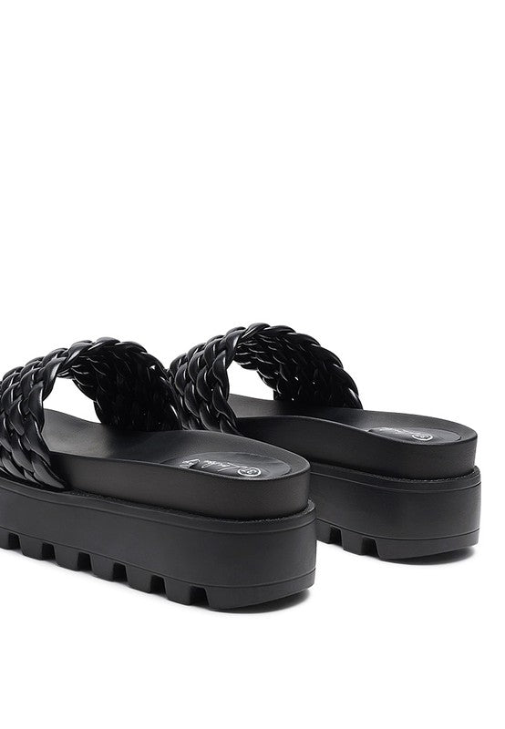 SUNDAE PLATFORM SLIDES WITH WOVEN TEXTURED STRAPS - Tigbuls Variety Fashion