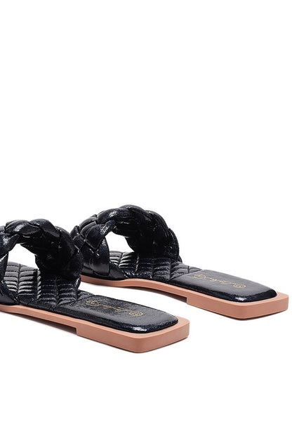 MARCUE PATENT PU QUILTED SLIDES IN WOVEN STRAPS - Tigbuls Variety Fashion