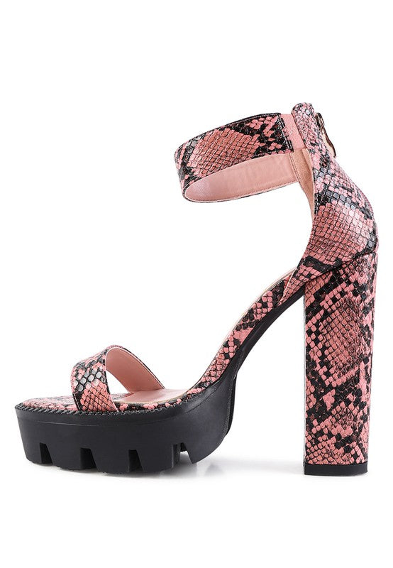 Snake Print High Heel Block Platform Sandal - Tigbuls Variety Fashion