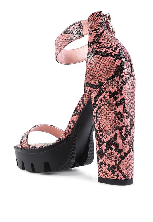 RATTLE SNAKE PRINT HIGH HEELED BLOCK SANDAL - Tigbul's Variety Fashion Shop