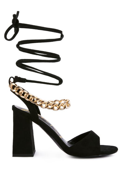 Chain Detail Tie Up Block Heel Sandals - Tigbuls Variety Fashion