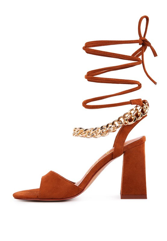 Chain Detail Tie Up Block Heel Sandals - Tigbuls Variety Fashion