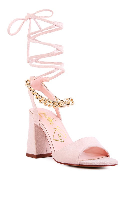  Chain Detail Tie Up Block Heel Sandals - Tigbuls Variety Fashion