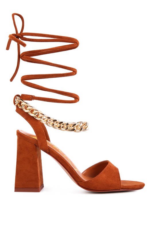 Chain Detail Tie Up Block Heel Sandals - Tigbuls Variety Fashion