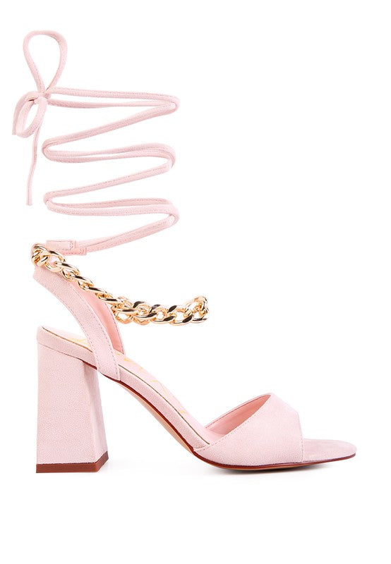 Chain Detail Tie Up Block Heel Sandals - Tigbuls Variety Fashion