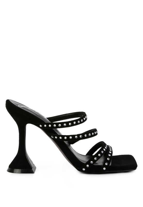 FACE ME STUDDED MID HEEL MULTI STRAP SANDALS - Tigbuls Variety Fashion