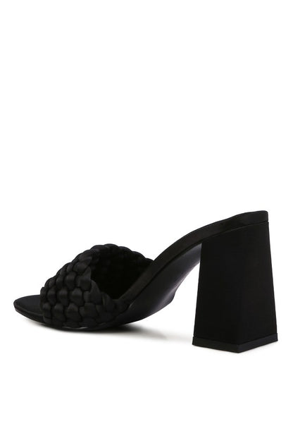 LUST LOOK BRAIDED SATIN BLOCK SANDALS - Tigbul's Variety Fashion Shop