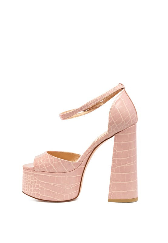 London Rag Alice Blush Croc Platform Heeled Sandals - Tigbuls Variety Fashion