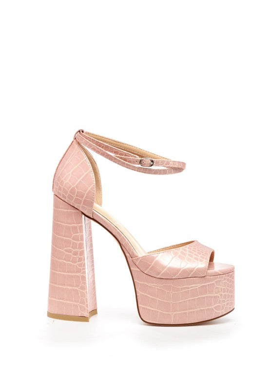 London Rag Alice Blush Croc Platform Heeled Sandals - Tigbuls Variety Fashion