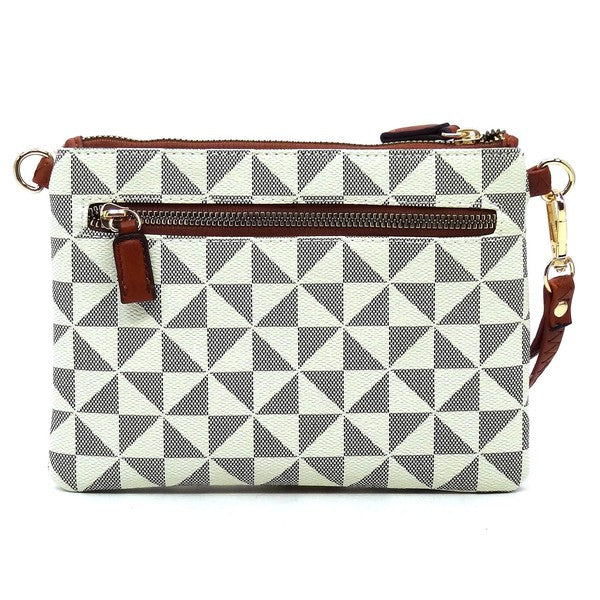 Monogramme Multi-Zip Clutch Crossbody mit kurzen Tragegriffen, helles Karomuster und Reißverschlüsse