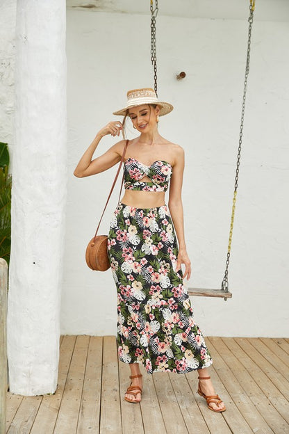 Women's 2Pcs Floral Long Skirt Set - Tigbuls Variety Fashion