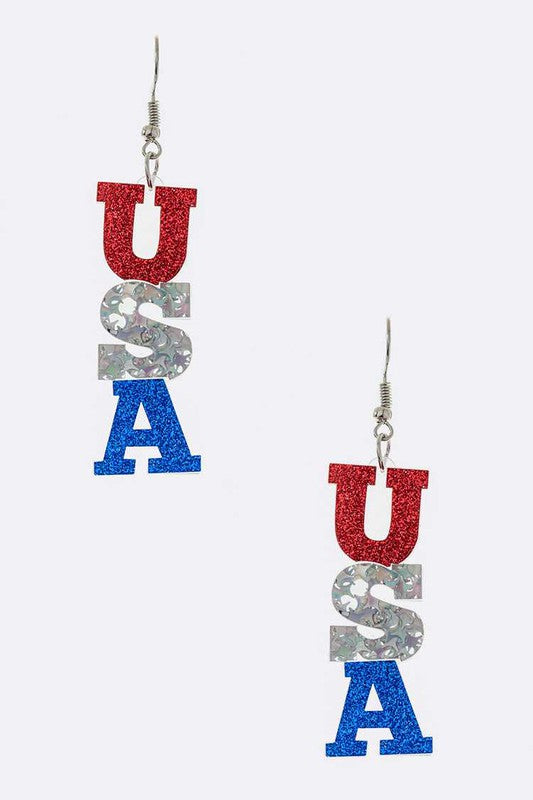 USA Cutout Glitter Earrings - Tigbul's Variety Fashion Shop