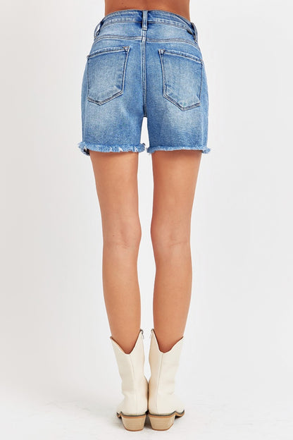 RISEN Front Slit Raw Hem Denim Shorts - Tigbul's Variety Fashion Shop