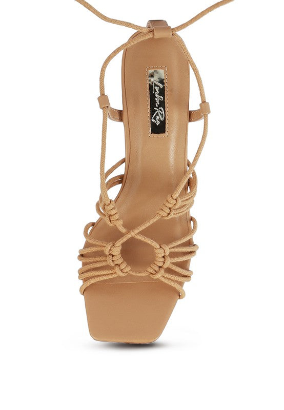 STRINGS ATTACH BRAIDED TIE UP BLOCK HEELED SANDAL - Tigbuls Variety Fashion