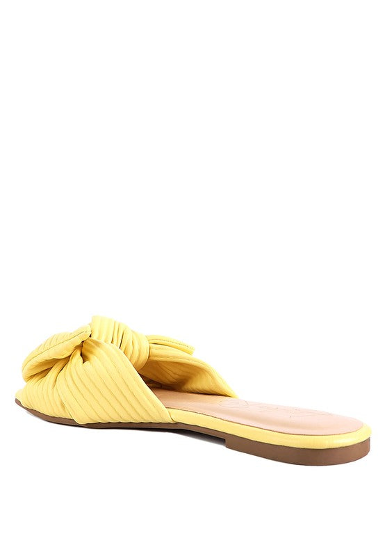 Little Jane Textured Bow Yellow Slider Flats - Tigbul's Variety Fashion Shop