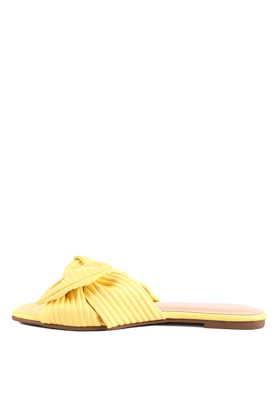 Little Jane Textured Bow Yellow Slider Flats - Tigbul's Variety Fashion Shop