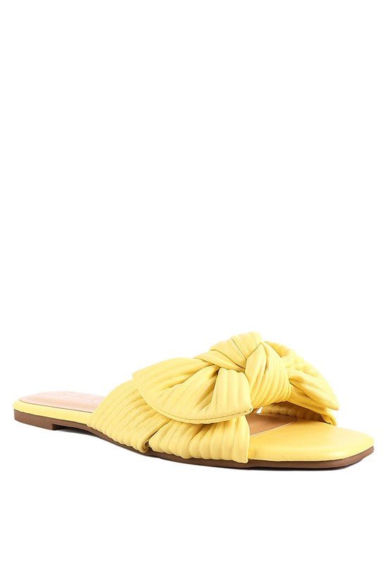 Little Jane Textured Bow Yellow Slider Flats - Tigbul's Variety Fashion Shop