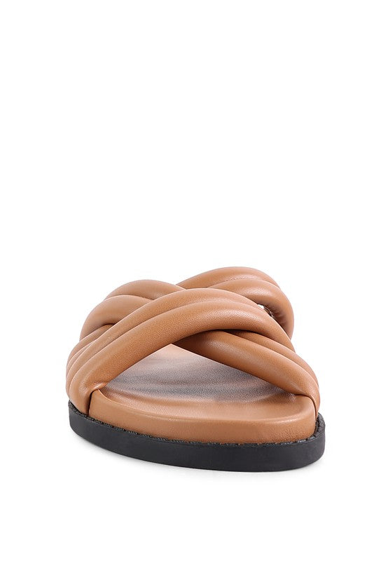 TORA QUILTED STRAP SLIDER FLATS - Tigbuls Variety Fashion