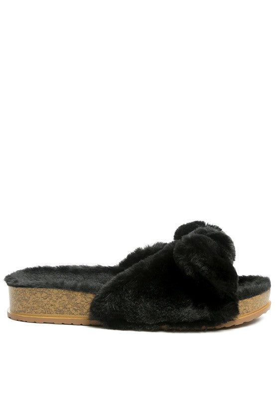 FUZZ BOW FUR FLATS - Tigbuls Variety Fashion