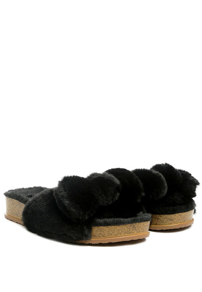 FUZZ BOW FUR FLATS - Tigbuls Variety Fashion