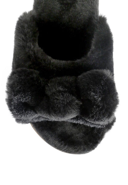 FUZZ BOW FUR FLATS - Tigbuls Variety Fashion