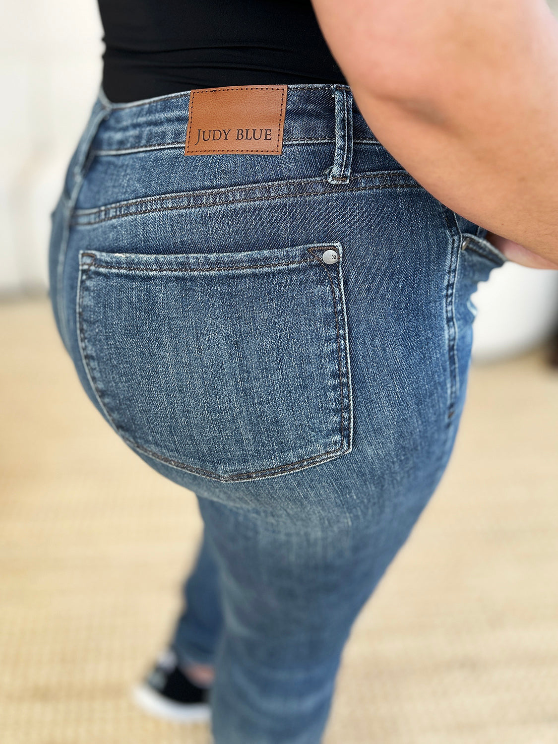 Judy Blue Full Size Mid Waist Distressed Slim Jeans - Tigbul's Variety Fashion Shop