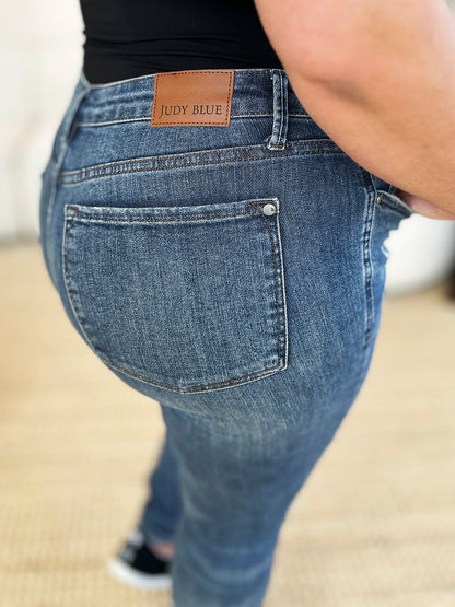 Judy Blue Full Size Mid Waist Distressed Slim Jeans - Tigbul's Variety Fashion Shop