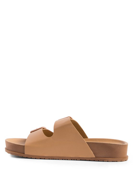 Latte platform slide sandals, front side profile with open toe and thick sole
