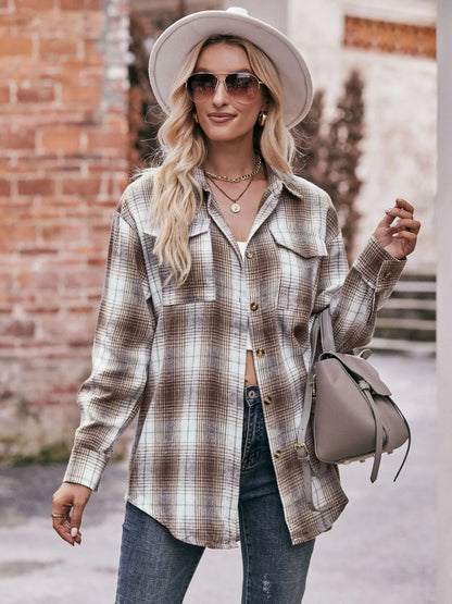 Plaid Button-Down Long Sleeve Shirt - Tigbul's Variety Fashion Shop