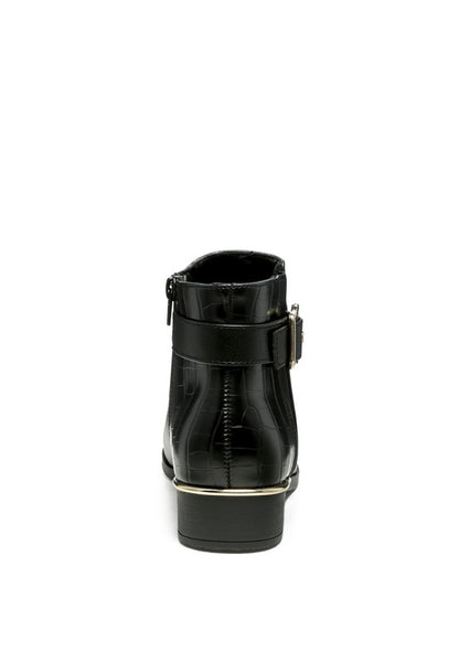 FROTHY BUCKLED ANKLE BOOT WITH CROC DETAIL - Tigbul's Variety Fashion Shop