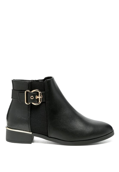 FROTHY BUCKLED ANKLE BOOT WITH CROC DETAIL - Tigbul's Variety Fashion Shop