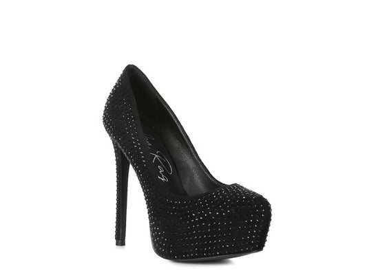 CLARISSE Diamante Faux Suede high Heeled Pumps - Tigbul's Variety Fashion Shop
