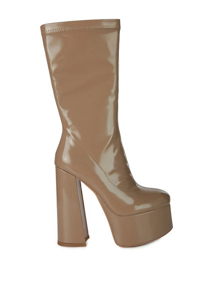 VINKELE Patent PU Platform Heeled Calf Boots - Tigbuls Variety Fashion