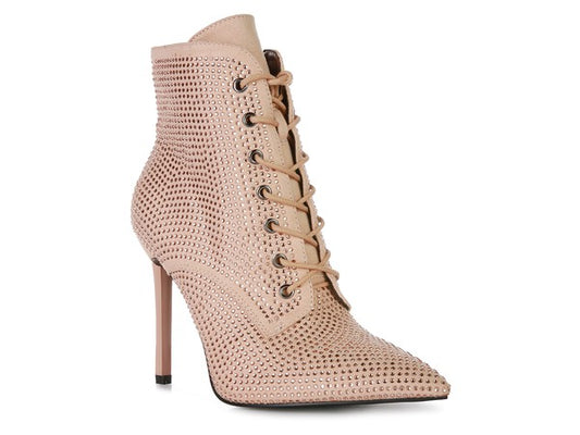 HEAD ON Faux Suede Diamante Ankle Boots - Tigbul's Variety Fashion Shop