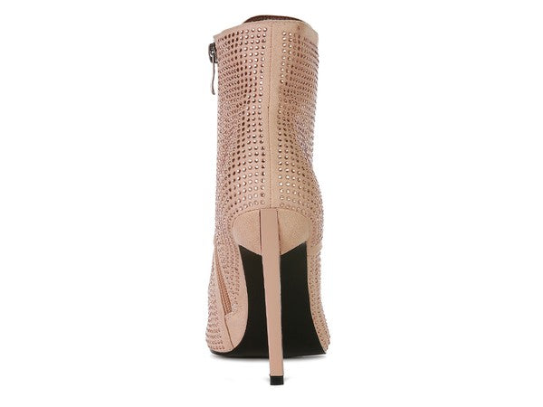 HEAD ON Faux Suede Diamante Ankle Boots - Tigbul's Variety Fashion Shop