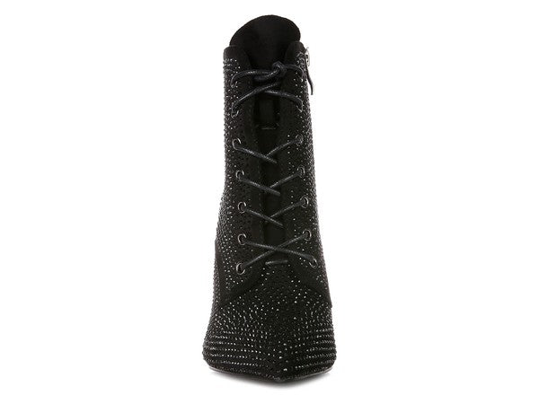 HEAD ON Faux Suede Diamante Ankle Boots - Tigbul's Variety Fashion Shop