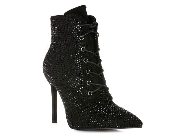 HEAD ON Faux Suede Diamante Ankle Boots - Tigbul's Variety Fashion Shop
