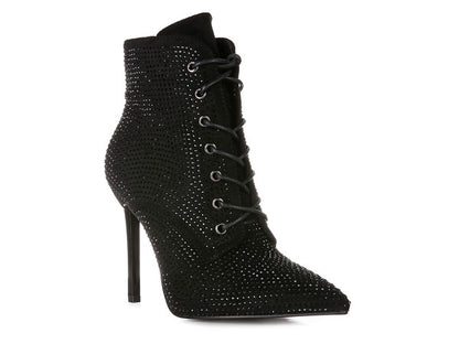 HEAD ON Faux Suede Diamante Ankle Boots - Tigbul's Variety Fashion Shop