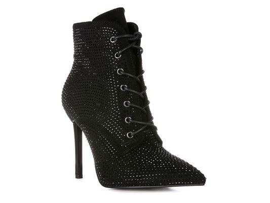 HEAD ON Faux Suede Diamante Ankle Boots - Tigbul's Variety Fashion Shop