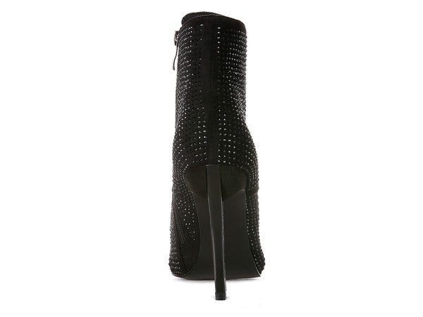 HEAD ON Faux Suede Diamante Ankle Boots - Tigbul's Variety Fashion Shop